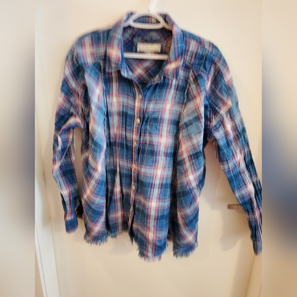 Free People Collared Flowy Plaid Top